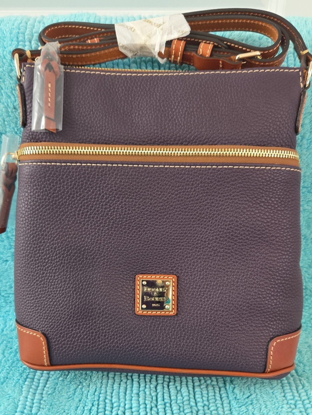 Dooney & Bourke Purple Pebble Leather Crossbody with Tan Trim